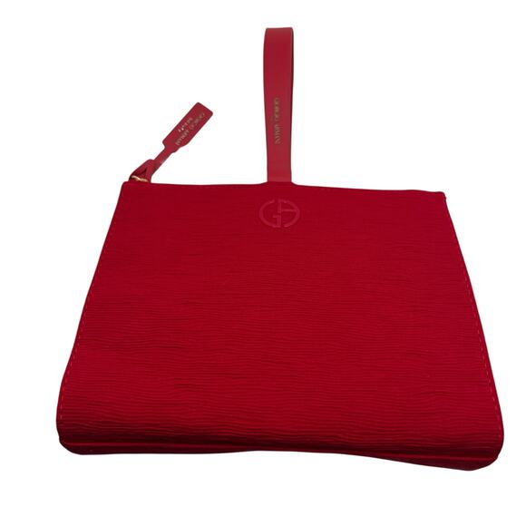 Giorgio Armani Red Beauty Zipper Wristlet Cosmetic Bag Clutch Textured Zip Top - Picture 7 of 11